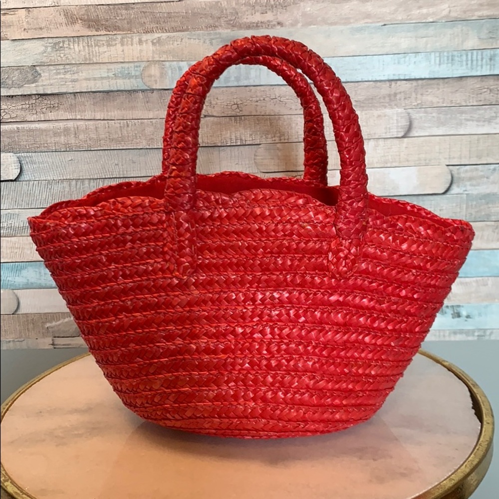 Straw red basket handles strong cute small Easter
